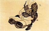 Egon Schiele Famous Paintings - Female Torso Squatting